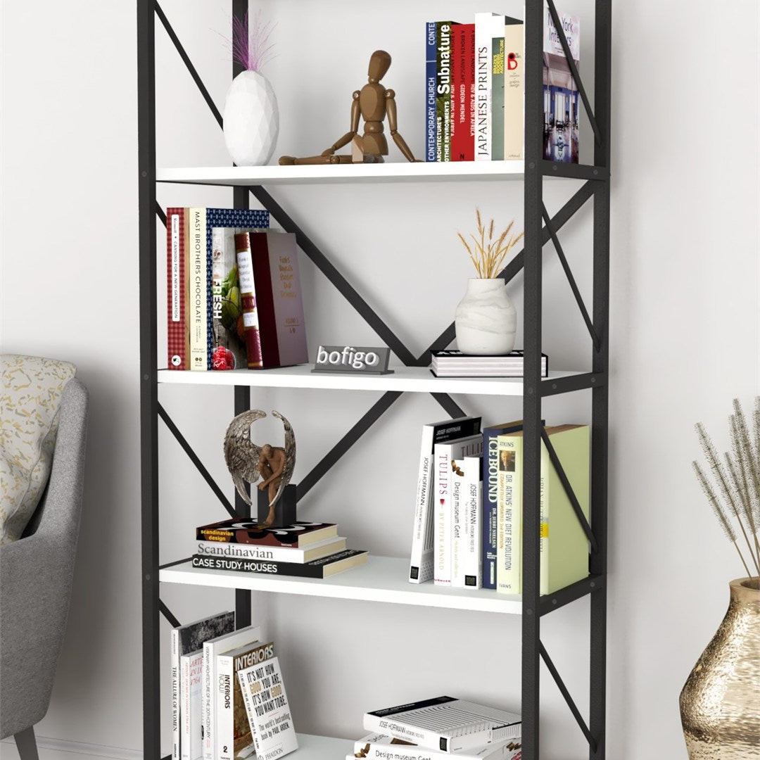 Biblioteca decorativa cu 5 rafturi, etajera metal si PAL, raft carti living sau birou 60 x 160 cm, cadru metalic stil industrial, polite PAL melaminat 18 mm clasa E1, montaj simplu, stil modern loft Antracit - detaliu 8