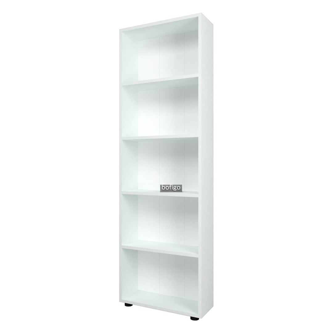 Biblioteca decorativa cu 5 rafturi din PAL, etajera carti 60 x 160 cm, structura integrala PAL melaminat 18 mm clasa E1, montaj rapid cu suruburi pre-gaurite, pentru birou living sau dormitor, stil clasic modern Alb - detaliu 6