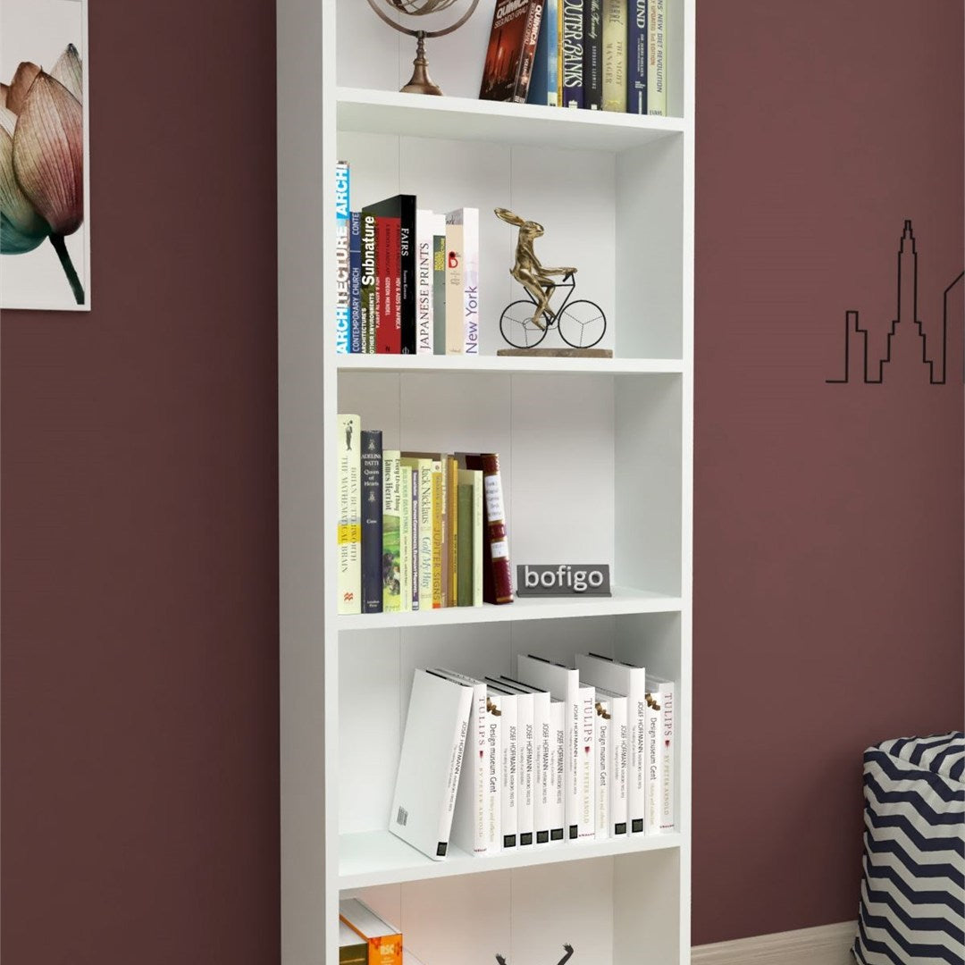 Biblioteca decorativa cu 5 rafturi din PAL, etajera carti 60 x 160 cm, structura integrala PAL melaminat 18 mm clasa E1, montaj rapid cu suruburi pre-gaurite, pentru birou living sau dormitor, stil clasic modern Pin natur - detaliu 7