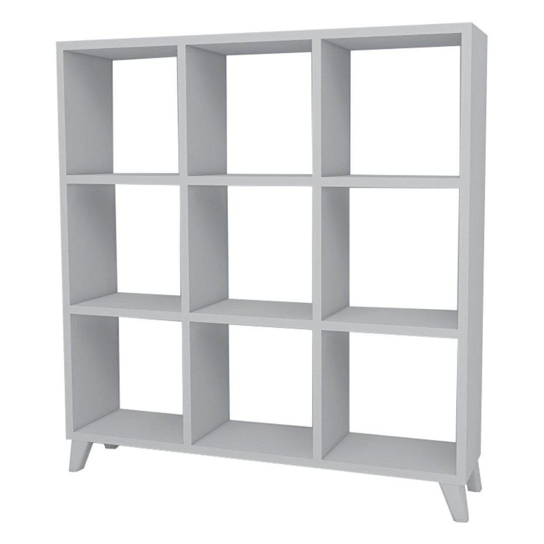 Biblioteca Cub cu 9 compartimente si rafturi, etajera carti 100 x 100 cm, cutii organizatoare design geometric modern, PAL melaminat 18 mm clasa E1, asezabila vertical sau orizontal ca bancuta, stil scandinav Alb - detaliu 5