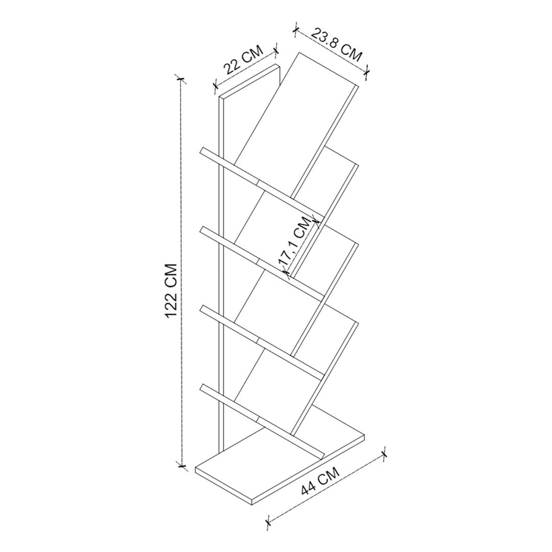 Biblioteca Copac cu rafturi decorative, etajera living 60 x 170 cm in forma de copac, cadru metalic negru + polite PAL melaminat 18 mm, element decorativ remarcabil pentru living sau birou, stil industrial modern Pin natur - detaliu 5