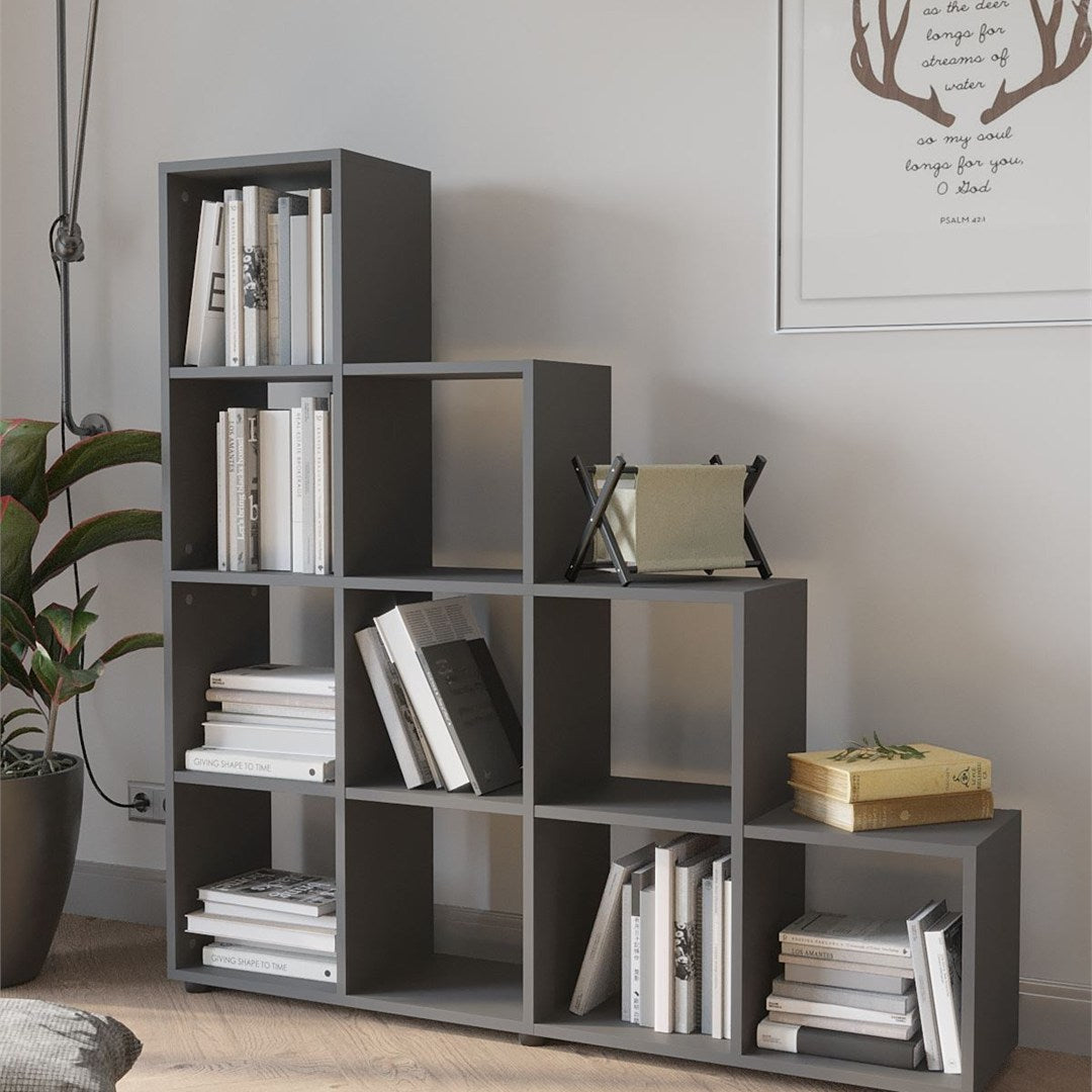 Biblioteca scara cu 10 rafturi, etajera carti 80 x 170 cm capacitate uriasa, doua laturi simetrice aerate, PAL melaminat 18 mm clasa E1 rezistent, stil scandinav modern ideal birou living sau studio Pin natur - detaliu 6