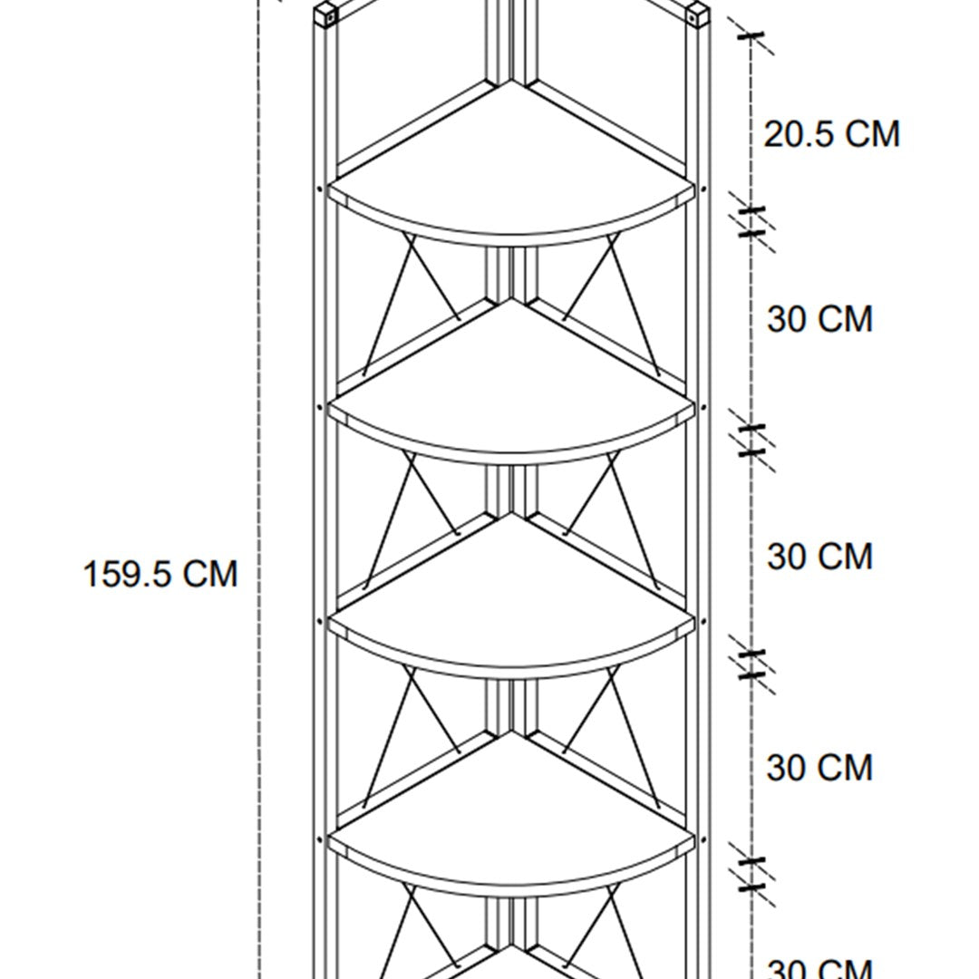 Biblioteca metalica de colt cu 5 rafturi, etajera colt 30 x 170 cm, cadru metalic negru stil industrial, rafturi triunghiulare PAL melaminat 18 mm, optimizeaza spatiul living birou sau dormitor, stil loft Antracit - detaliu 6