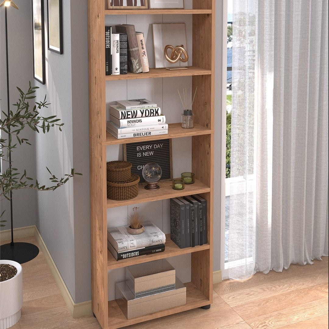 Biblioteca cu 6 rafturi din PAL, etajera carti 60 x 180 cm, PAL melaminat 18 mm clasa E1 cu margini ABS finisate, raft spatios pentru birou living sau dormitor, stil clasic modern scandinav Alb - detaliu 6
