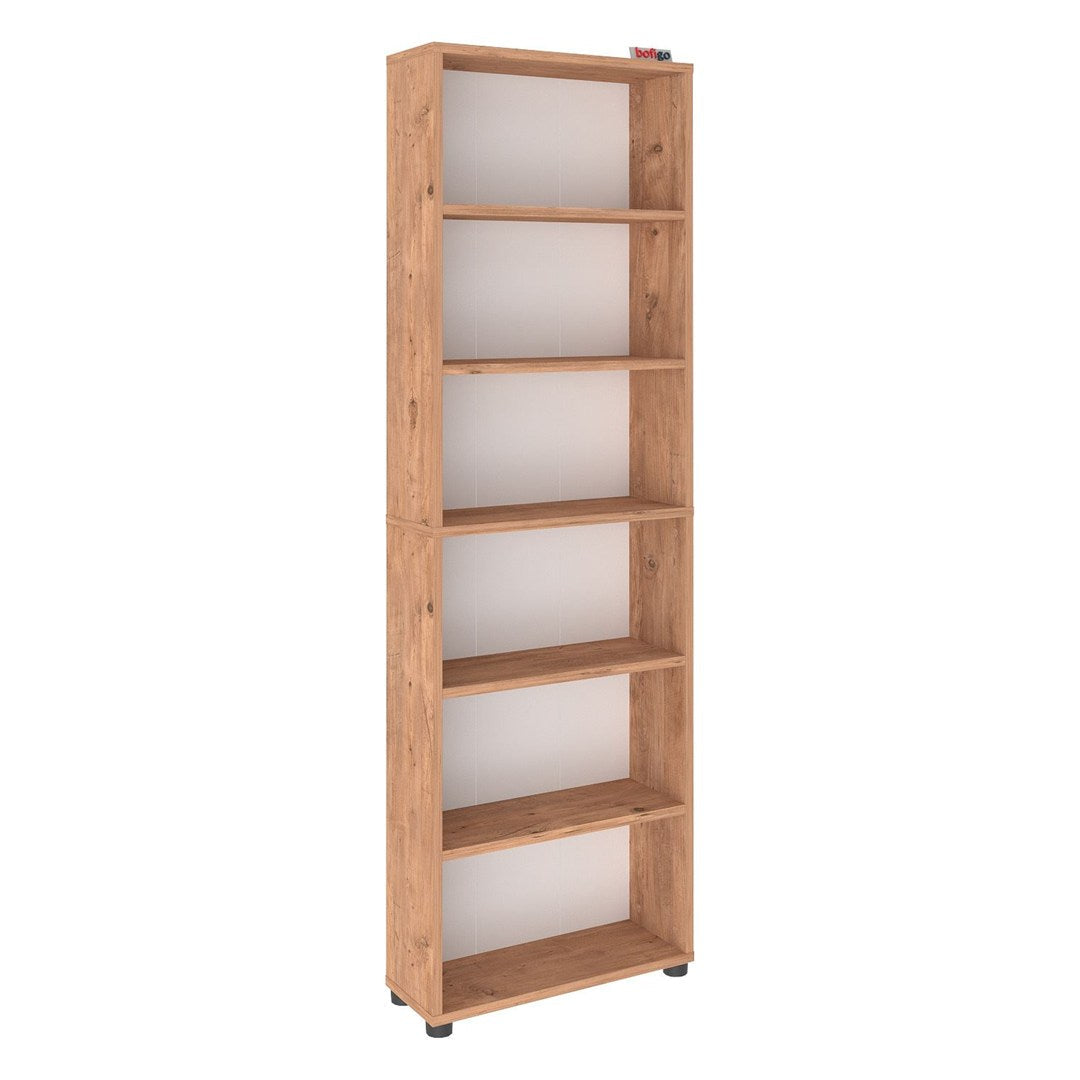 Biblioteca cu 6 rafturi din PAL, etajera carti 60 x 180 cm, PAL melaminat 18 mm clasa E1 cu margini ABS finisate, raft spatios pentru birou living sau dormitor, stil clasic modern scandinav Pin natur - detaliu 4