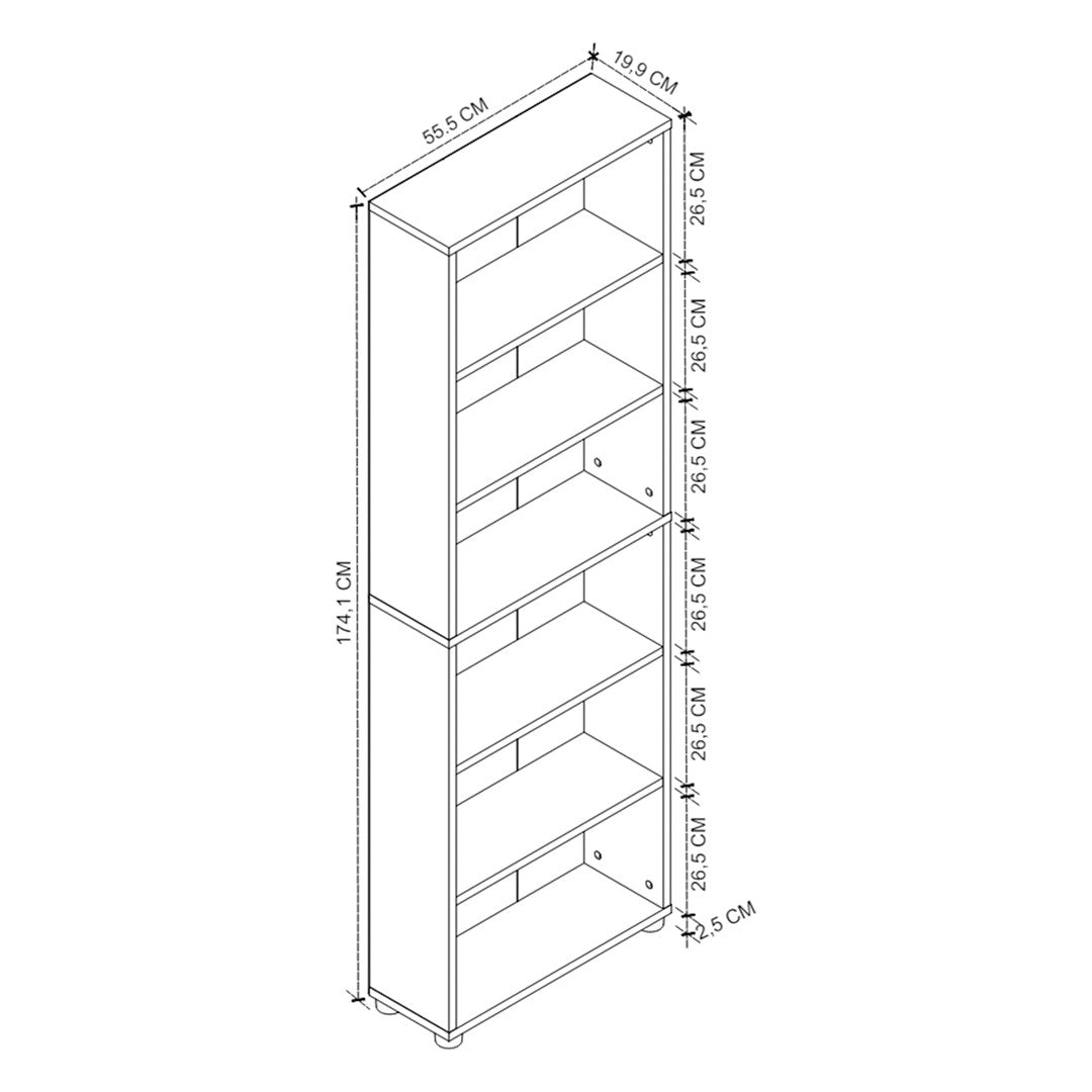 Biblioteca cu 6 rafturi din PAL, etajera carti 60 x 180 cm, PAL melaminat 18 mm clasa E1 cu margini ABS finisate, raft spatios pentru birou living sau dormitor, stil clasic modern scandinav Antracit - detaliu 5