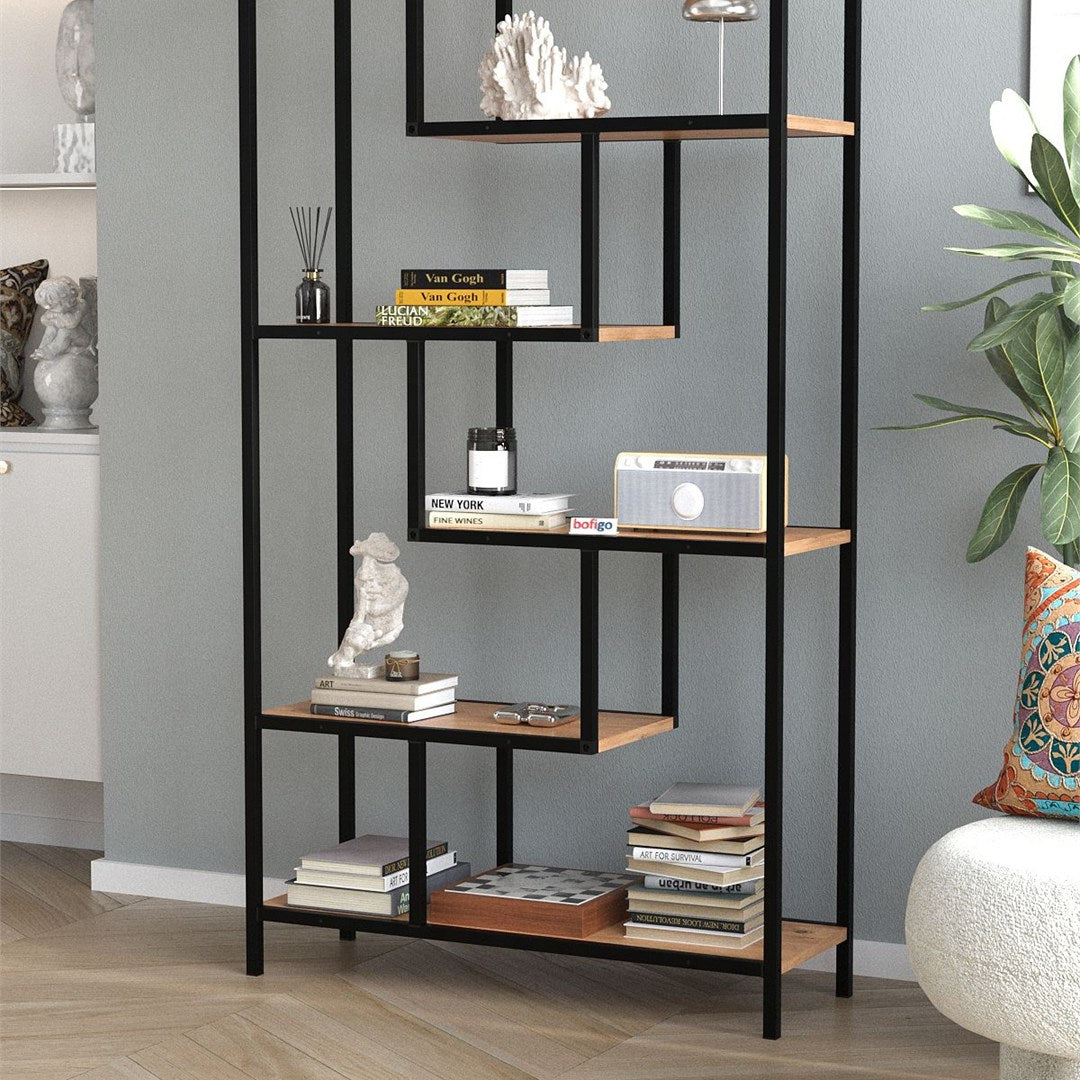 Biblioteca Larissa clasica cu rafturi multiple, etajera carti 80 x 175 cm, PAL melaminat 18 mm clasa E1, design discret se integreaza in orice camera, feronerie pre-instalata, stil modern scandinav minimalist Pin natur - vedere principala