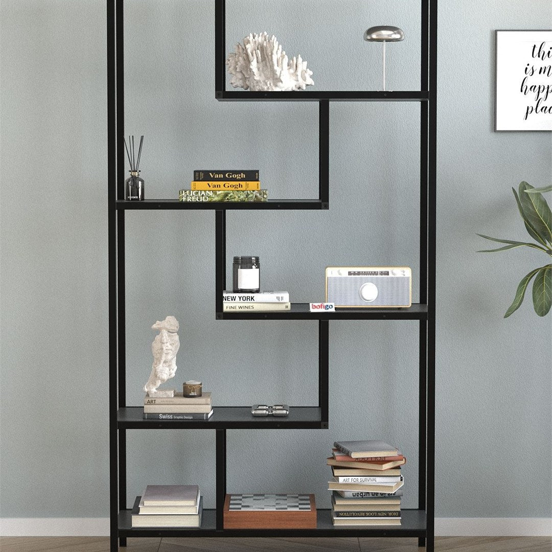 Biblioteca Larissa clasica cu rafturi multiple, etajera carti 80 x 175 cm, PAL melaminat 18 mm clasa E1, design discret se integreaza in orice camera, feronerie pre-instalata, stil modern scandinav minimalist Antracit - detaliu 3