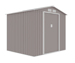 Casuta / magazie de gradina premium metalica, MESTERINO Archer-B Gri cald, dimensiuni 213x195x195 cm cu baza metalica