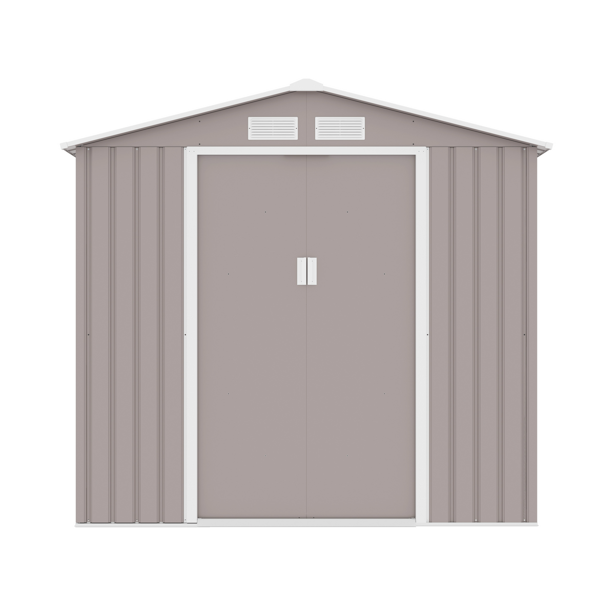 Casuta / magazie premium metalica pentru gradina Klugmeister Archer-B, Gri cald, cu baza metalica, 213x195x195 cm