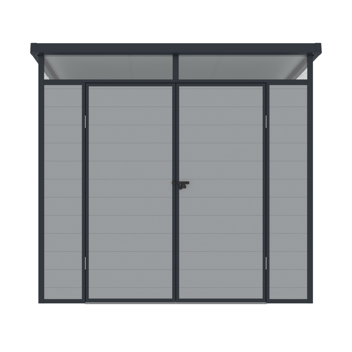 Casuta / magazie premium din material plastic pentru gradina, Klugmeister Toya B, Gri, cu baza metalica, 238x191x215 cm