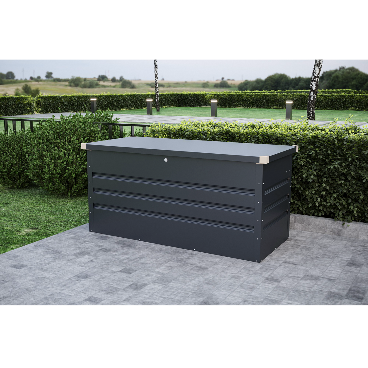 Lada metalica pentru depozitare unelte gradina, Klugmeister Max B, 132x61x62 cm, Gri