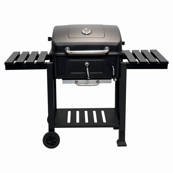 Gratar pe carbuni KLUGMEISTER FT01-017, material otel (husa inclusa), cu tava pentru cenusa, capac si roti de deplasare, suprafata gatire 54x43 cm