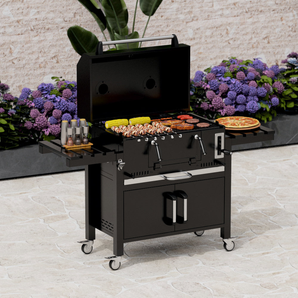 Gratar pe carbuni KLUGMEISTER FT01-070, material otel (husa inclusa), cu capac si roti de deplasare, suprafata gatire 72x43 cm