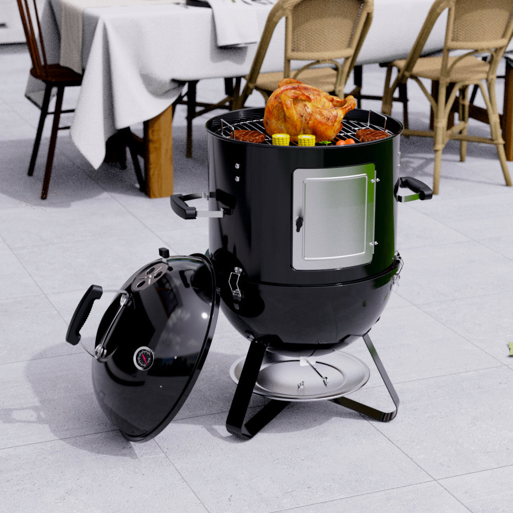 Afumatoare cu gratar pe carbuni KLUGMEISTER KY8560LD, material otel, diametru gratar 44 cm, dimensini 62x49x96 cm