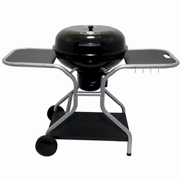 Gratar pe carbuni KLUGMEISTER KY22020T, material otel, cu capac si roti de deplasare, inaltime gatire 78 cm, dimensiuni 133x67x98 cm