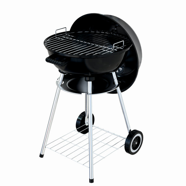Gratar pe carbuni KLUGMEISTER KY22018A, material otel, cu capac si roti de deplasare, diametru gatire 54 cm, inaltime gatire 78 cm