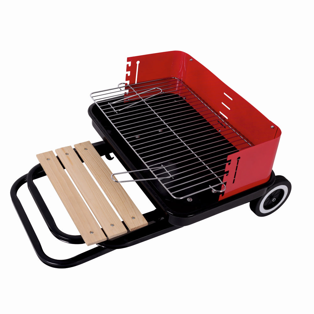 Gratar pe carbuni KLUGMEISTER KY28020F, material otel, cu roti deplasare, gratar detasabil, raft frontal, suprafata gatire 53x35 cm