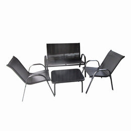 Set mobilier terasa/gradina KLUGMEISTER KJFT078, o canapea + doua scaune + o masa, culoare neagra