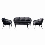 Set mobiler terasa/gradina din aluminiu KLUGMEISTER KJF10537, canapea + doua fotolii + masa din sticla (perne incluse), culoare gri
