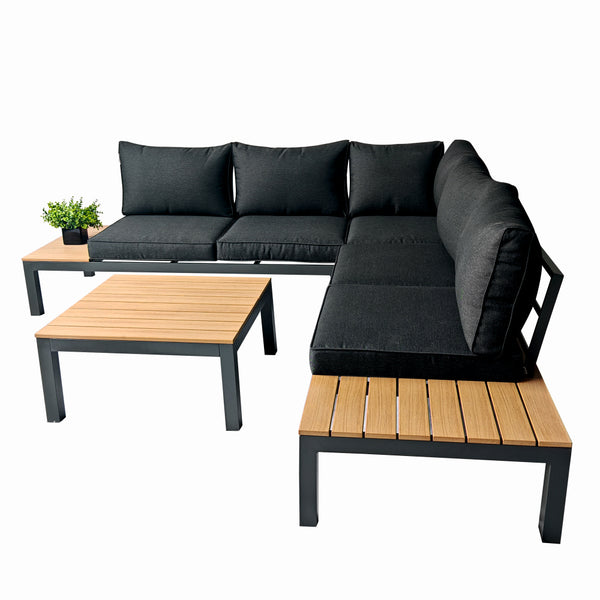 Set mobilier terasa/gradina premium din aluminiu si polywood KLUGMEISTER KJF4313, 4 piese (perne incluse), culoare gri