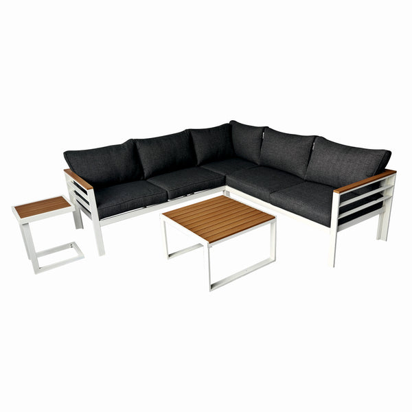 Set mobilier terasa/gradina KLUGMEISTER KJFA003, coltar 5 locuri si masa cu cadru de aluminiu, culoare gri