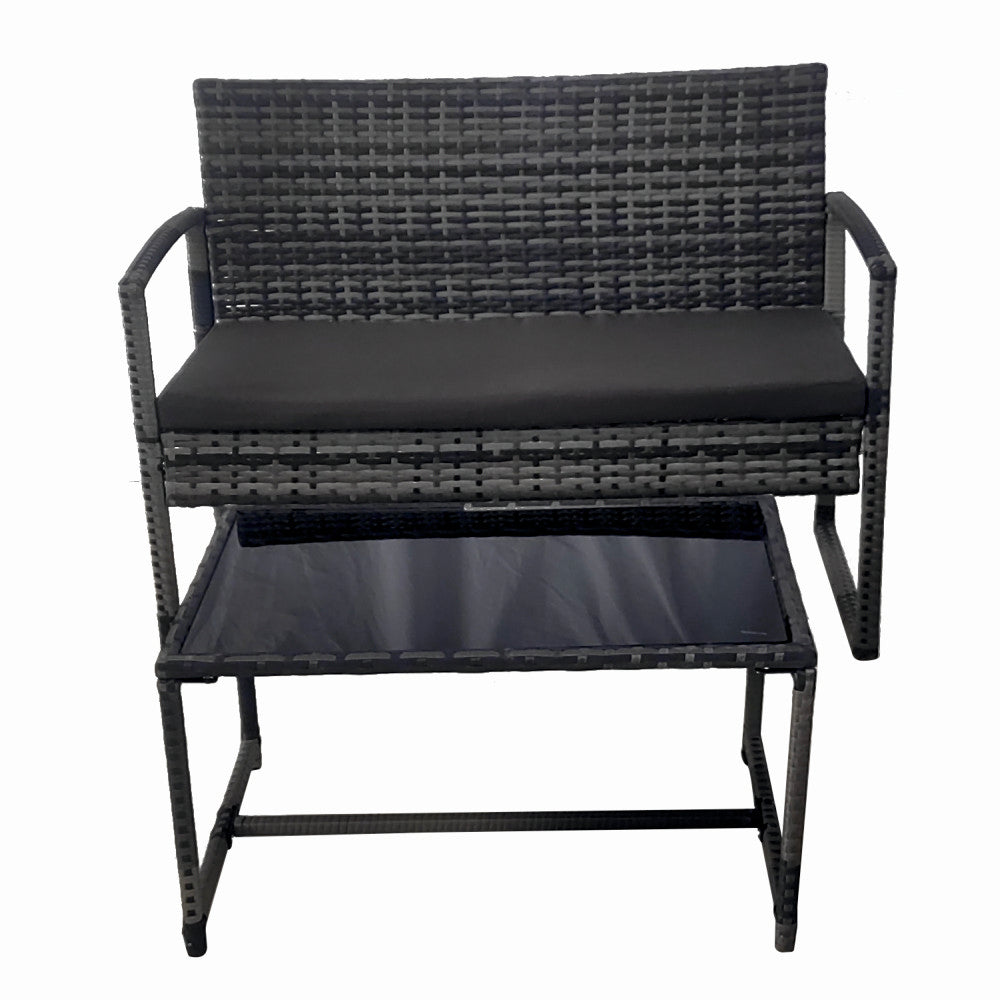 Set mobilier terasa/gradina tip ratan KLUGMEISTER KJF4965, canapea + doua fotolii + masuta din sticla securizata, culoare gri