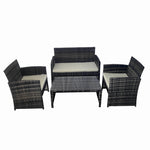 Set mobilier terasa/gradina tip ratan KLUGMEISTER KJFR030, canapea + doua fotolii + masuta din sticla securizata, culoare gri
