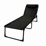 Sezlong pliabil din otel 189x59x34 cm din otel si fir textilene MESTERINO KJF3797, culoare neagra