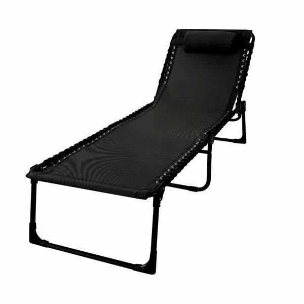 Sezlong pliabil din otel 189x59x34 cm din otel si fir textilene MESTERINO KJF3797, culoare neagra