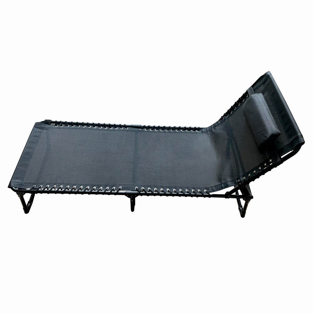 Sezlong pliabil din otel 189x59x34 cm din otel si fir textilene MESTERINO KJF3797, culoare neagra