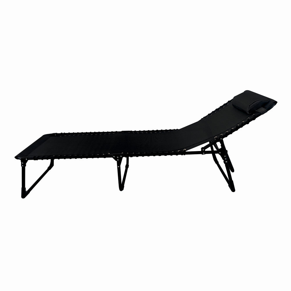 Sezlong pliabil din otel 189x59x34 cm din otel si fir textilene MESTERINO KJF3797, culoare neagra