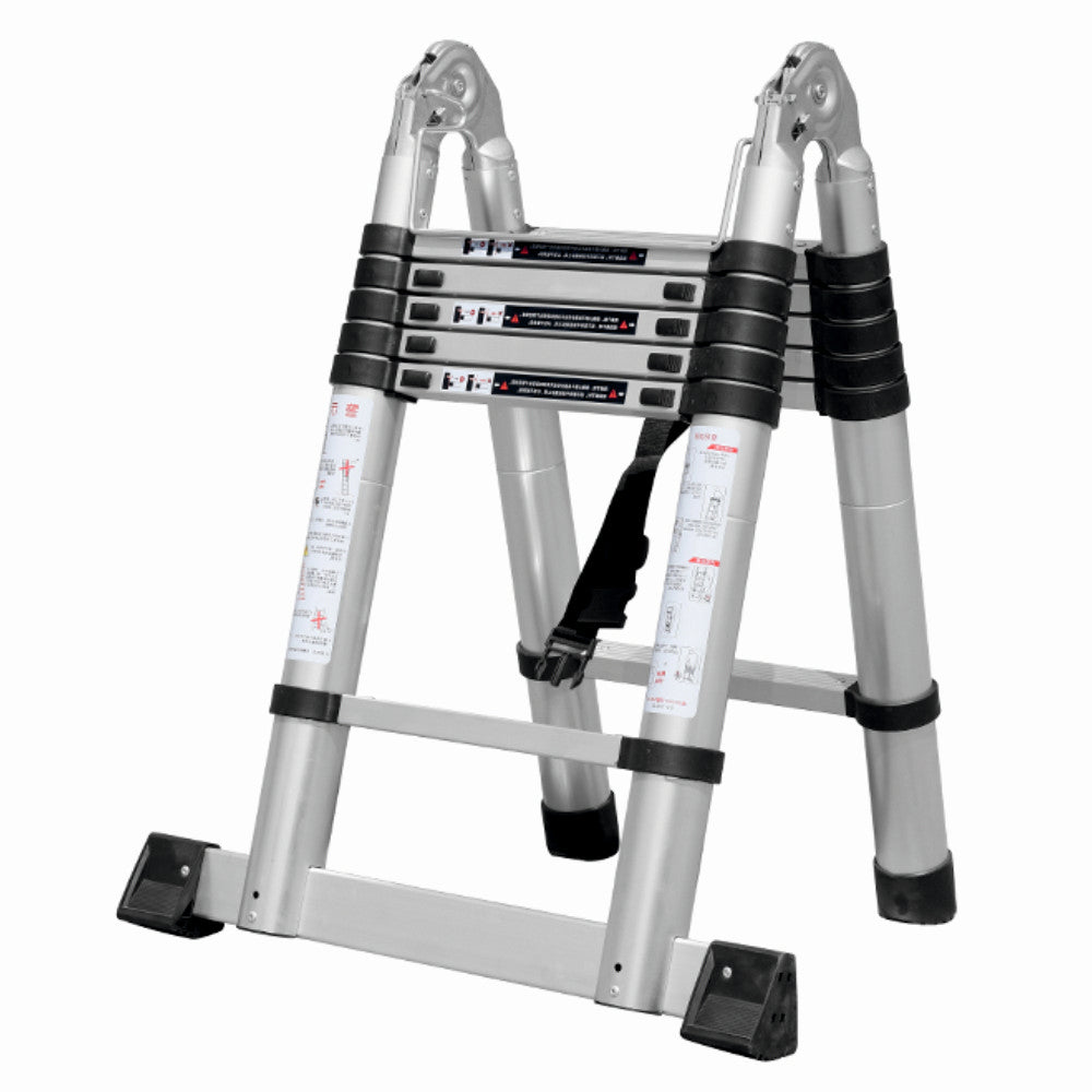 Scara telescopica din aluminiu cu balama MESTERINO TOOLS JL-102-2X1.9, 1.9+1.9 metri, 2x6 trepte, greutate maxima 150 kg