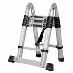Scara telescopica din aluminiu cu balama MESTERINO TOOLS JL-102-2X1.9, 1.9+1.9 metri, 2x6 trepte, greutate maxima 150 kg