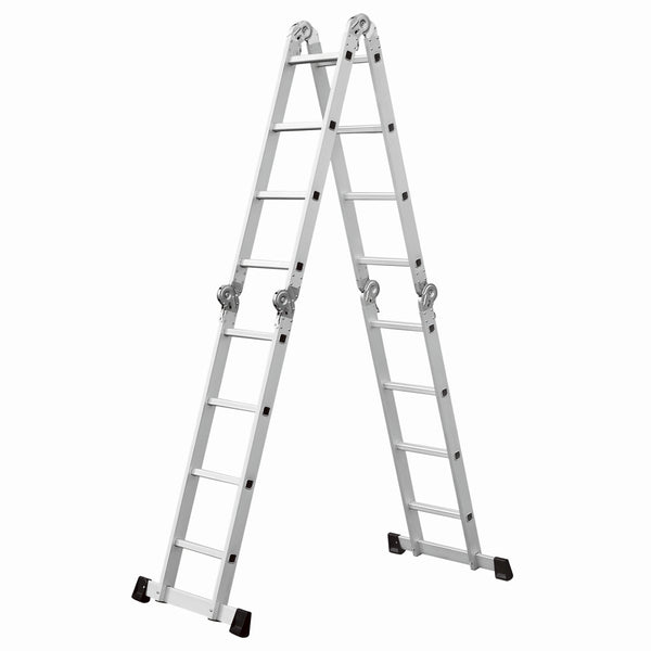 Scara multifunctionala din aluminiu cu balama MESTERINO TOOLS JL-201-4X4, 4.7 metri, 4x4 trepte, greutate maxima 150 kg