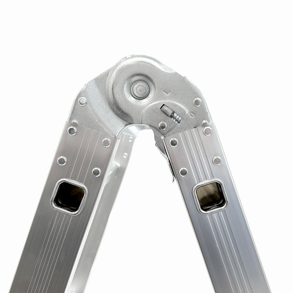 Scara multifunctionala din aluminiu cu balama MESTERINO TOOLS JL-201-4X4, 4.7 metri, 4x4 trepte, greutate maxima 150 kg