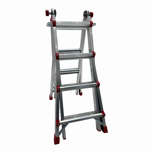Scara multifunctionala din aluminiu cu balama MESTERINO TOOLS JL-404S-4X4, 3.9 metri, 4x4 trepte, greutate maxima 150 kg