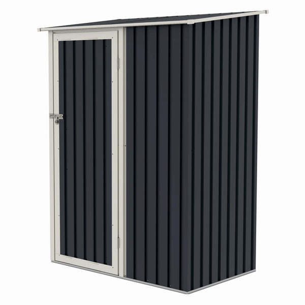 Casuta / magazie de gradina premium metalica, MESTERINO Joy-A, Gri/Bej, dimensiuni 143x89x186 cm, cu usa cu balama si baza metalica