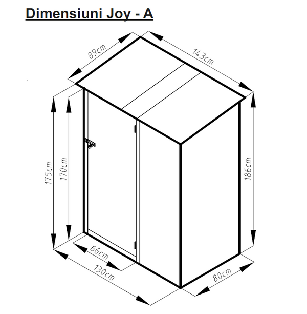 Casuta / magazie de gradina premium metalica, MESTERINO Joy-A, Gri/Bej, dimensiuni 143x89x186 cm, cu usa cu balama si baza metalica