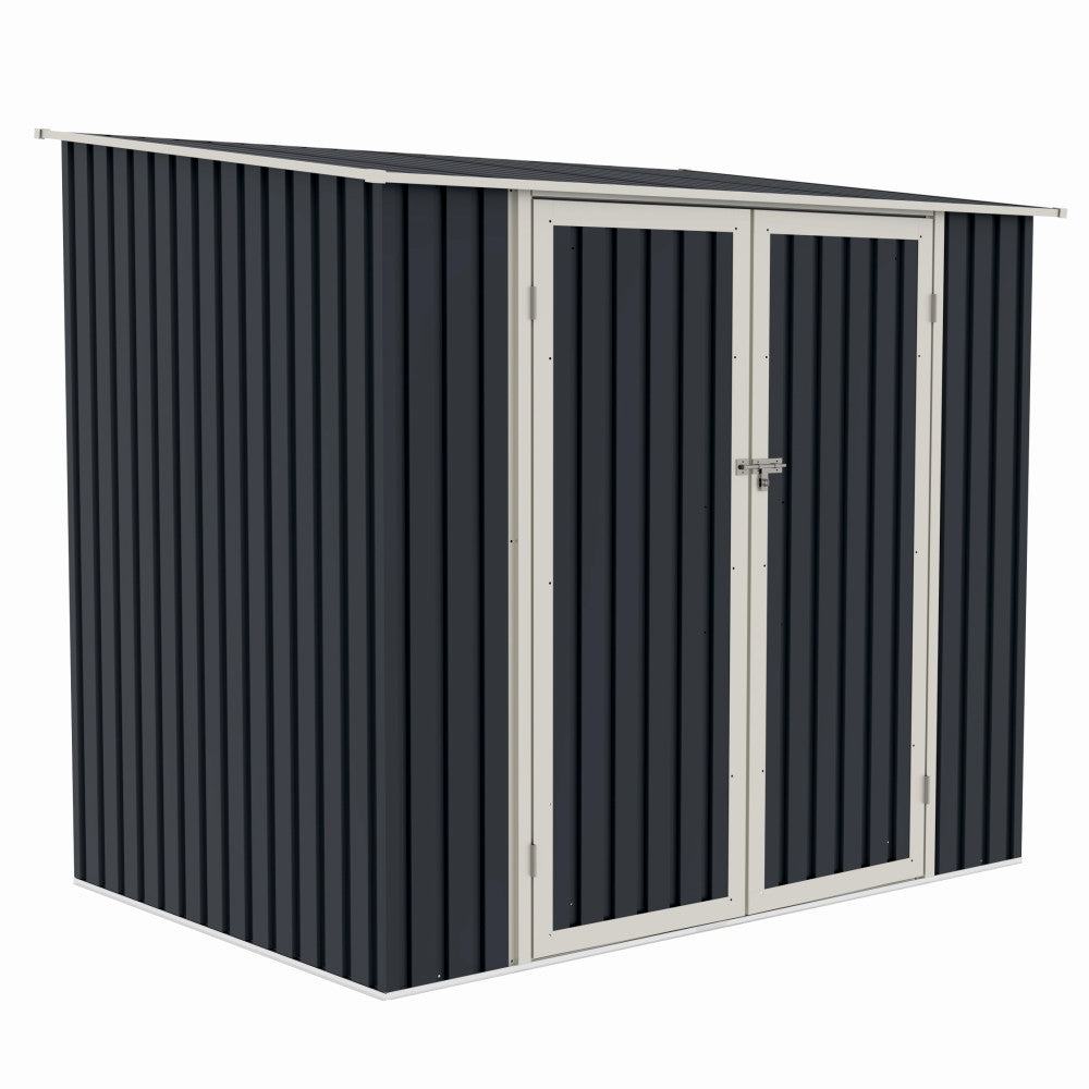 Casuta / magazie de gradina premium metalica, MESTERINO Joy-B, Gri/Bej, dimensiuni 222x149x194 cm, cu usi cu balama si baza metalica