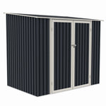 Casuta / magazie de gradina premium metalica, MESTERINO Joy-B, Gri/Bej, dimensiuni 222x149x194 cm, cu usi cu balama si baza metalica