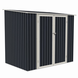 Casuta / magazie de gradina premium metalica, MESTERINO Joy-B, Gri/Bej, dimensiuni 222x149x194 cm, cu usi cu balama si baza metalica