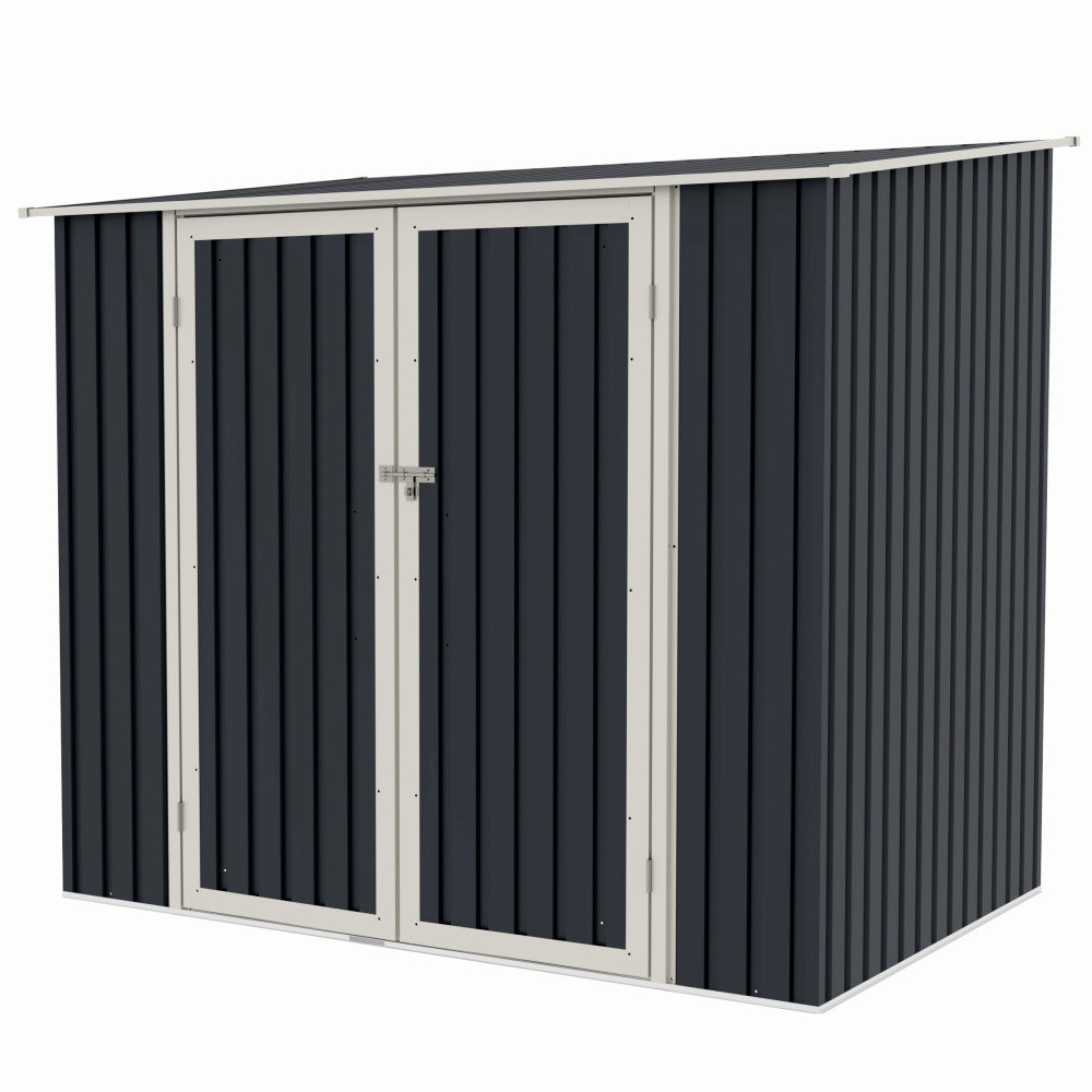 Casuta / magazie de gradina premium metalica, MESTERINO Joy-B, Gri/Bej, dimensiuni 222x149x194 cm, cu usi cu balama si baza metalica