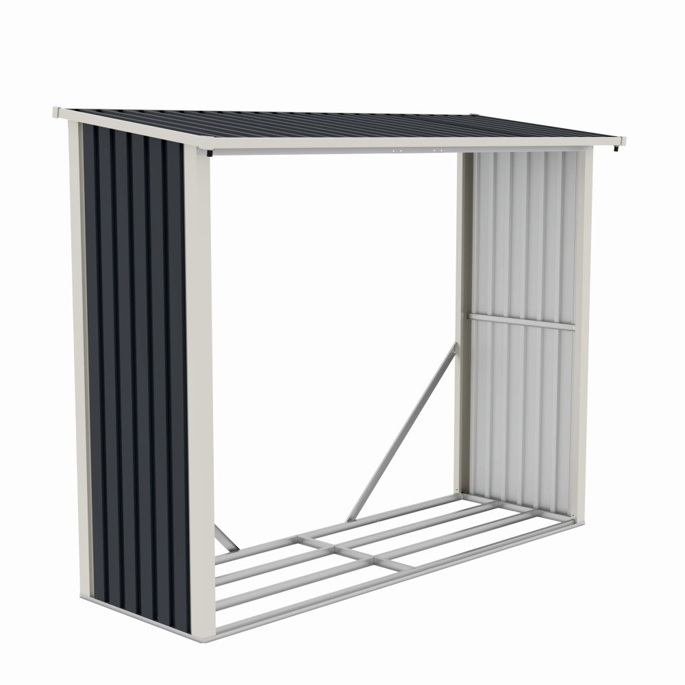 Magazie de lemne, pentru depozitare ideala, din metal zincat vopsit MESTERINO WA-B, Gri/Bej, dimensiuni 242x89x190 cm