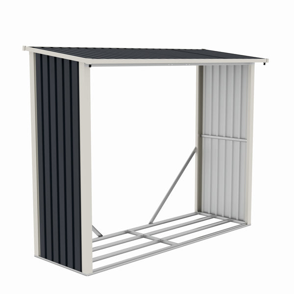 Magazie de lemne, pentru depozitare ideala, din metal zincat vopsit MESTERINO WA-B, Gri/Bej, dimensiuni 242x89x190 cm
