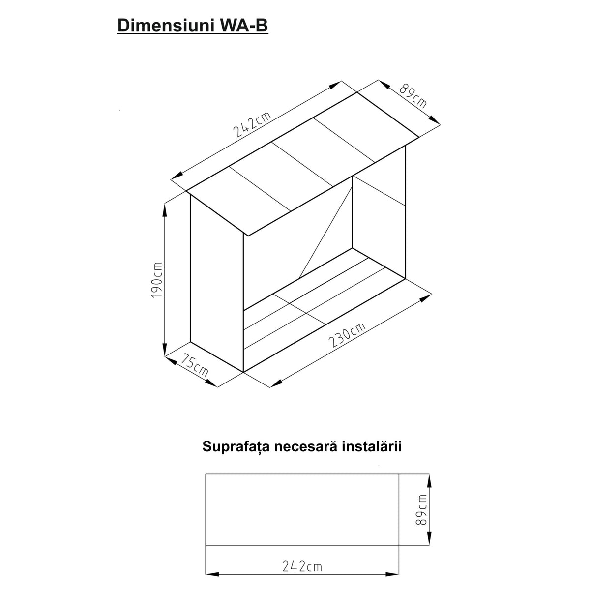Magazie de lemne, pentru depozitare ideala, din metal zincat vopsit MESTERINO WA-B, Gri/Bej, dimensiuni 242x89x190 cm