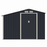Casuta / magazie de gradina premium metalica, MESTERINO Luke-A, Gri/Bej, dimensiuni 278x131x195 cm, cu usi culisante si baza metalica