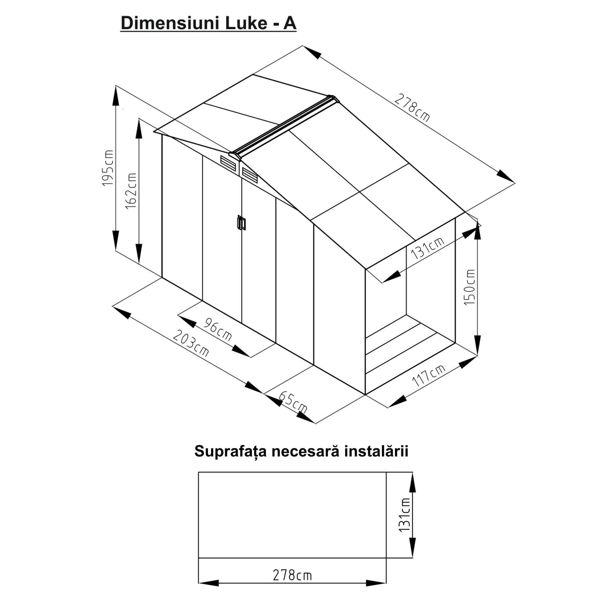 Casuta / magazie de gradina premium metalica, MESTERINO Luke-A, Gri/Bej, dimensiuni 278x131x195 cm, cu usi culisante si baza metalica