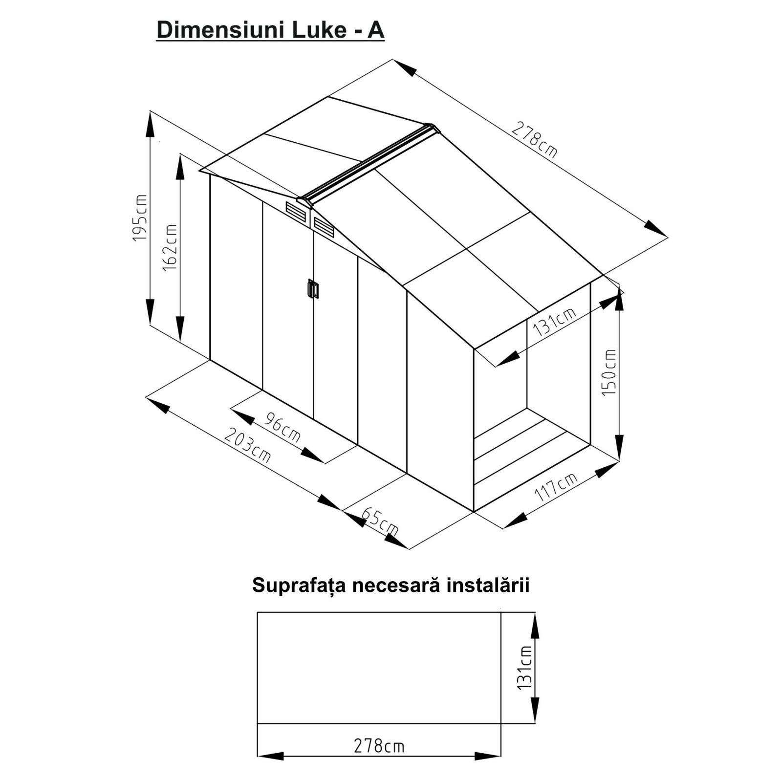 Casuta / magazie de gradina premium metalica, MESTERINO Luke-A, Gri/Bej, dimensiuni 278x131x195 cm, cu usi culisante si baza metalica