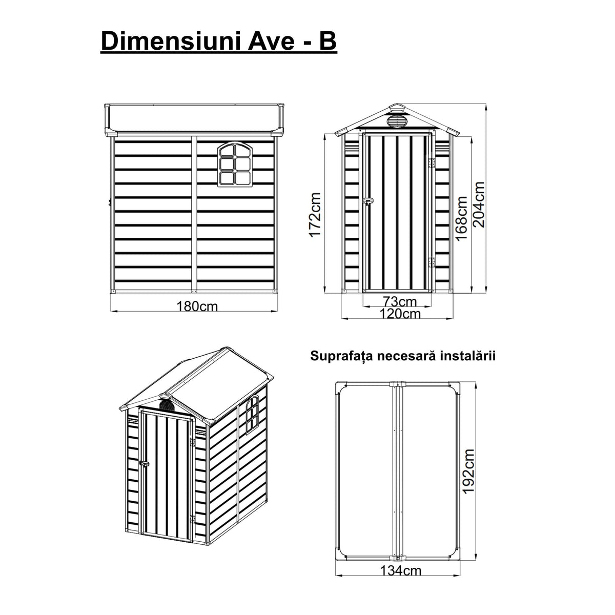 Casuta / magazie de gradina premium, panel plastic si ranforsare metal, MESTERINO AVE-B, Gri/Bej, dimensiuni 134x192x204 cm, usa cu balama, baza metalica
